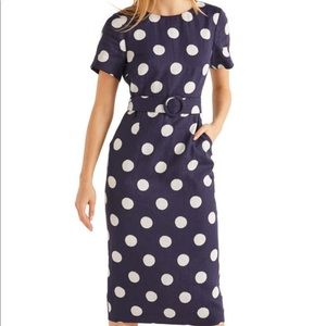 Boden Hazel Polka Dot Linen Belted Midi Dress size US 8R (UK 12R), NWT
